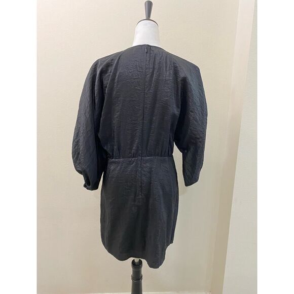 & OTHER STORIES Black Mini Dress Balloon Sleeves Satin Night Out Crewneck HOCO 8 - Picture 7 of 12